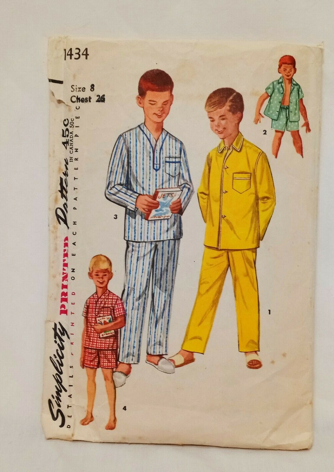 Primary image for Boy's Pajamas Two Lengths Simplicity 1434  Vintage 1960s Size 8 Precut