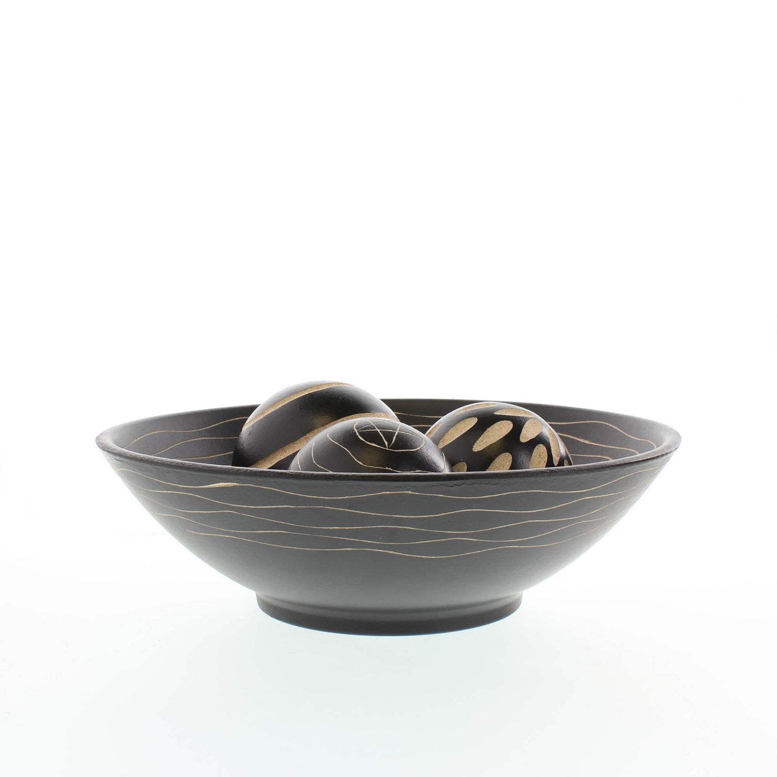 ARTISAN DECORATIVE BOWL and BALLS Centerpiece Set Black Wood