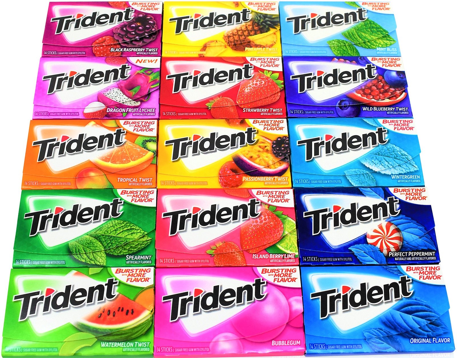 Trident Sugar Free Chewing Gum Variety Pack of 15 (Assorted Flavors ...