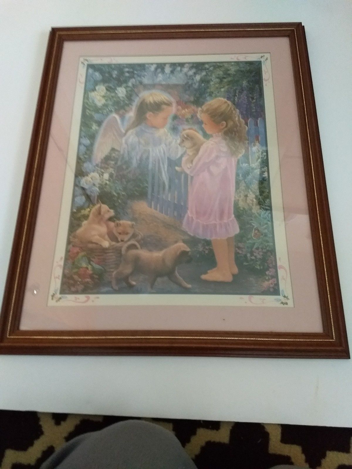 Home Interiors Holding Puppy Angel And 50 Similar Items Home Interiors Holding Puppy Angel Puppies 22x19 Mint Vtg Discontinued