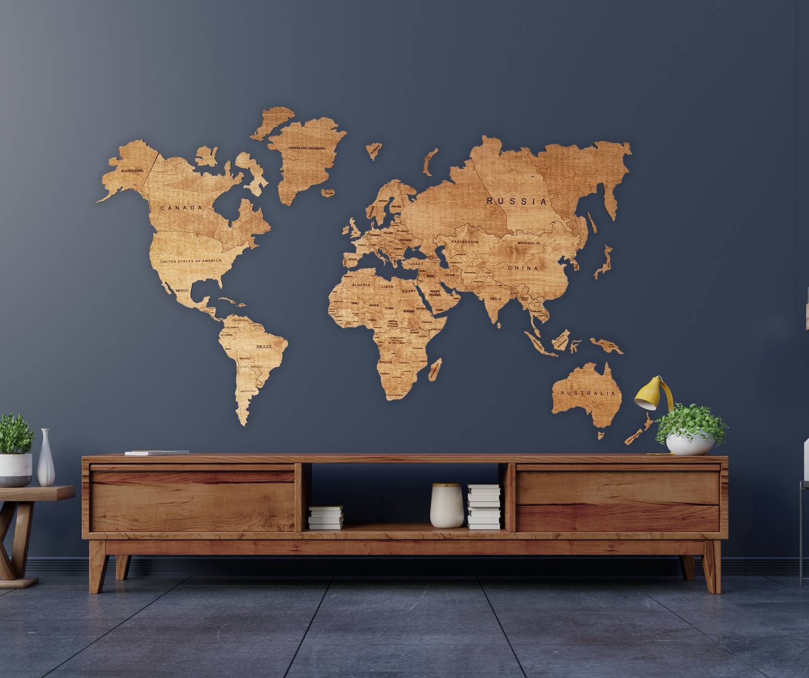 World Wood Map on Wall, Palisander Wooden Map, Birthday Gift, Map of ...