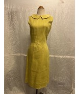 Yellow 60s 70s Vintage Peter Pan Collar Dress, Sleeveless, 100% Irish Linen - $67.31