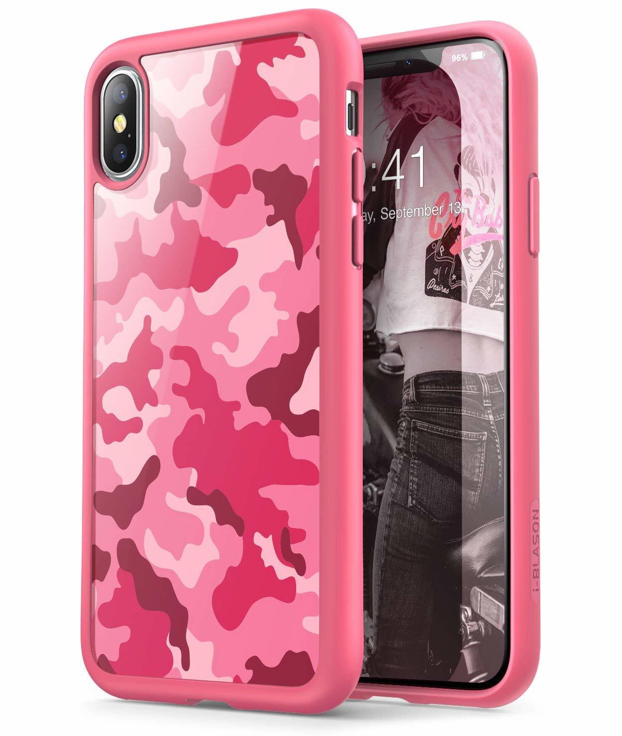 iPhone X Case, [Scratch Resistant] i-Blason Clear [Halo Series], Camo pink