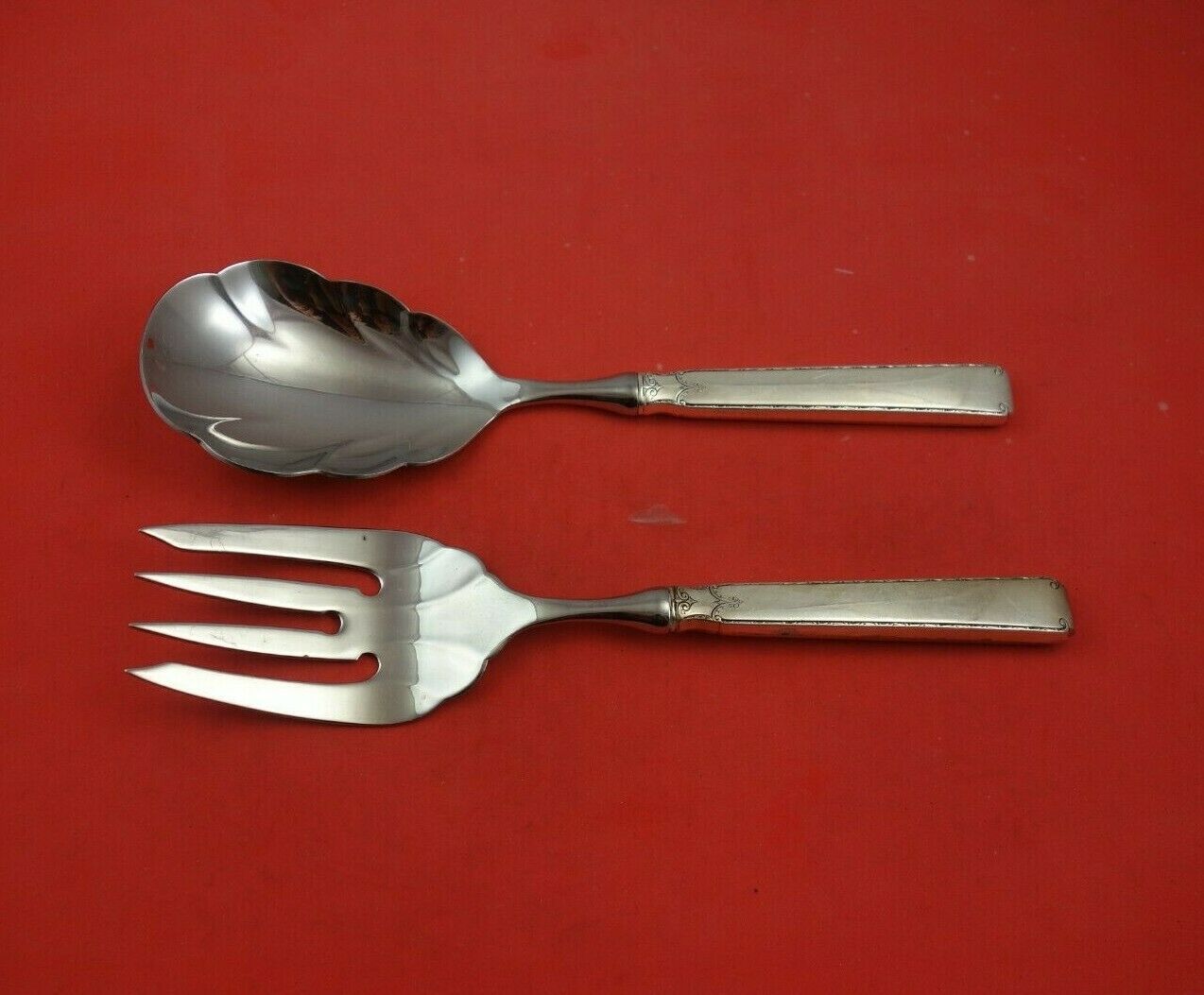 Old Lace by Towle Sterling Silver Salad Serving Set 2pc HH w/ Stainless Orig 10" - $107.91