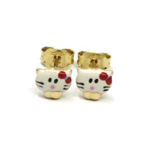 18K YELLOW GOLD ROUNDED ENAMEL EARRINGS MINI CAT 6mm, MADE IN ITALY - $200.27