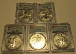 2014 Silver Eagle PCGS MS 69 First Strike 5 Coins B.U. Silver $1 Almost Perfect - $214.90