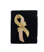 Avon Better Breast Care Ribbon Pin Large Gold Rose Pink Vintage 1993 Col... - $14.99