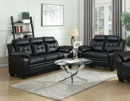 Modern Transitional 2 Piece Couch Set, Sofa &amp; Loveseat, Black Faux Leather - $1,424.99