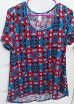 Lularoe Red Teal Black Aqua Aztec Classic T Shirt New with Tags  - $35.00