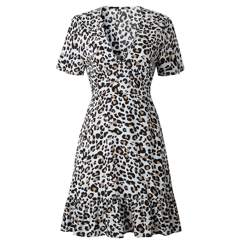 Summer Dress Leopard Women 2019 Deep V Neck A-line Sexy Elegant 100% ...