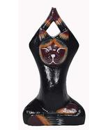 Meditating Yoga Kitty Statue Hand Painted Carved Wood Praying Cat Kitten... - $19.74