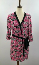 Laura Ashley Robe Womens Small Pink Black Floral 3/4 Sleeve A2-13 - $28.99