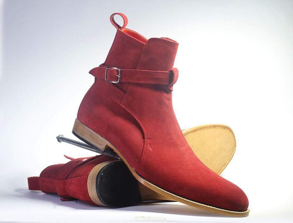Handmade Men's Ankle High Red Suede Boots, Men Designer Jodhpurs Boots
