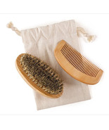 Beard Brush Comb Kit Moustache Bamboo Boar Bristles Shaving Hair Care Ba... - $8.05