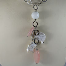 .925 SILVER RHODIUM NECKLACE WITH BAROQUE WHITE PEARLS, AGATE AND PINK QUARTZ image 3