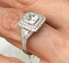 1.74 TCW Cushion Cut Trillion Side Diamond Ring 14k White Gold - $4,949.01