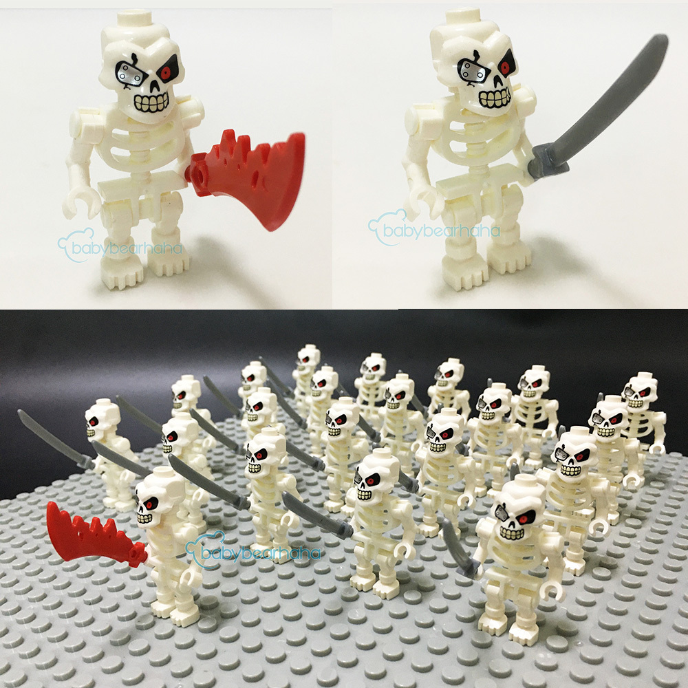 21pcs MOC WHITE SKELETON MINIFIGURES CASTLE PIRATE Skull Army Bricks DIY Toys