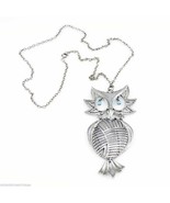 Vintage Necklace Silver Articulated Owl  Pendant Moving Eyes 1970S - $23.91