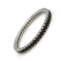 18K White Gold Thin Eternity Band Ring, Black Cubic Zirconia, Thickness 2 Mm - $284.01
