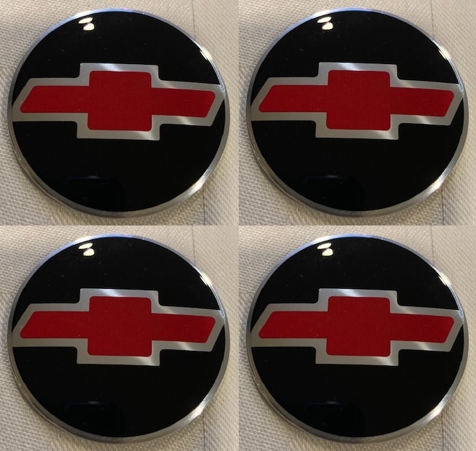 65mm (2.56in) -Set of 4x Metal stickers car wheel center cap DOMED CHEVROLET red