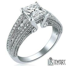 1.69 TCW Princess Cut Diamond Millgrain Edge Engagement Ring 18k White Gold - $4,869.81