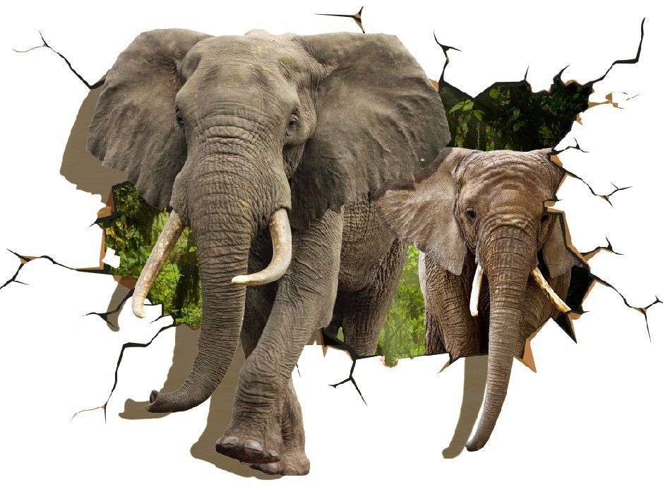 Elephant smashing through wall sticker BEDROOM ART KIDS MURAL
