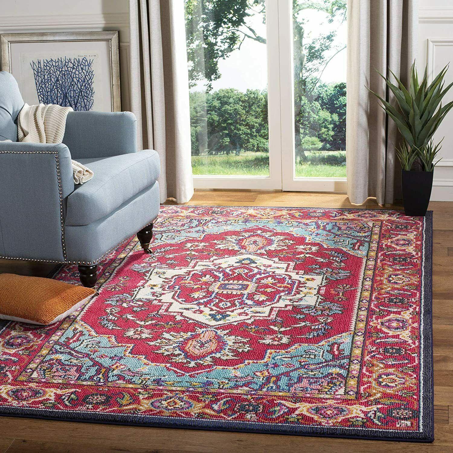 Carpet Area Rug 3' 4" x 4' 7" Colorful Bohemian Floral Ornate Bright