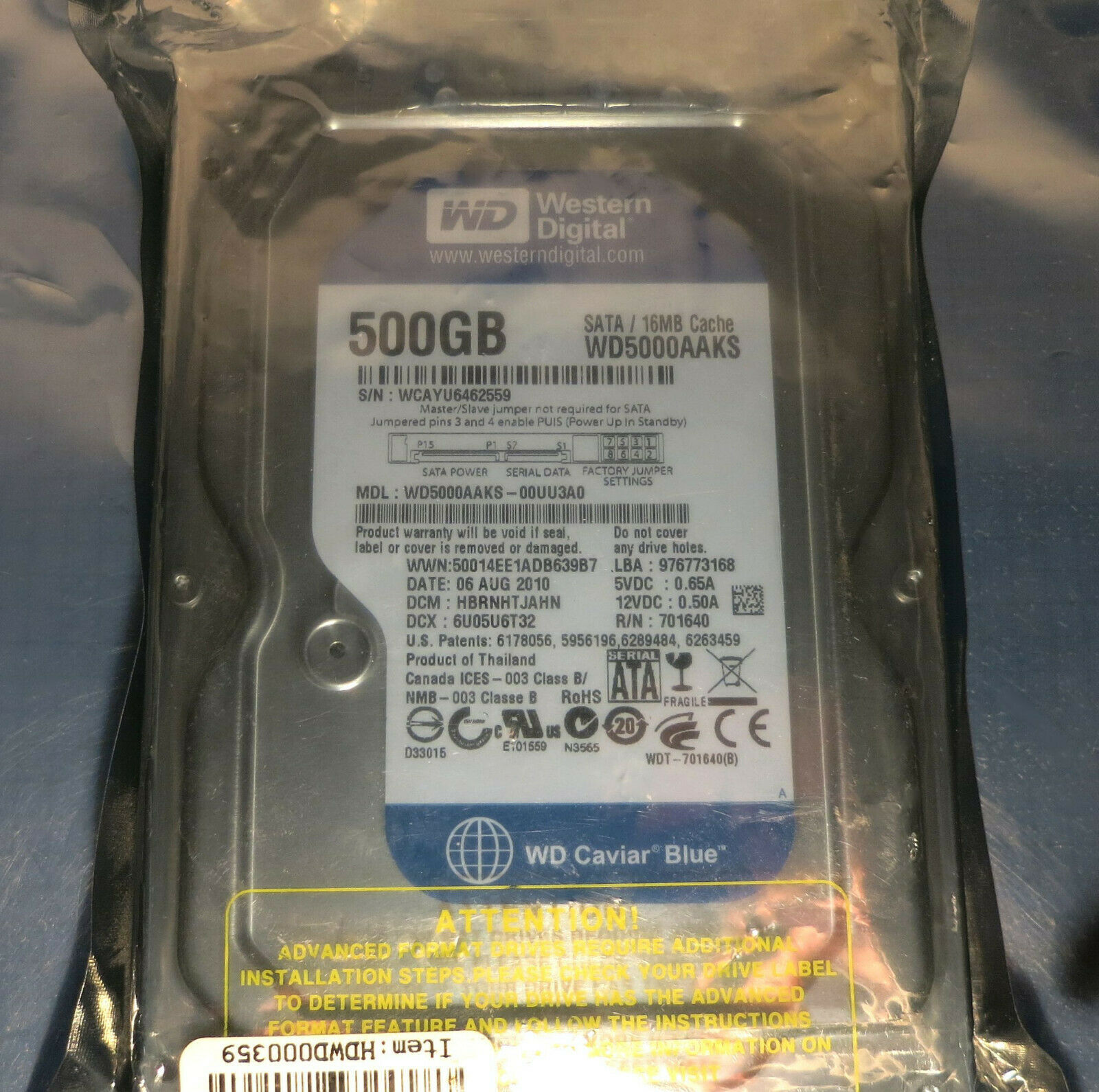 NEW, Western Digital Caviar Blue, WD5000AAKS, 500GB, 16MB, SATA 3.5 ...