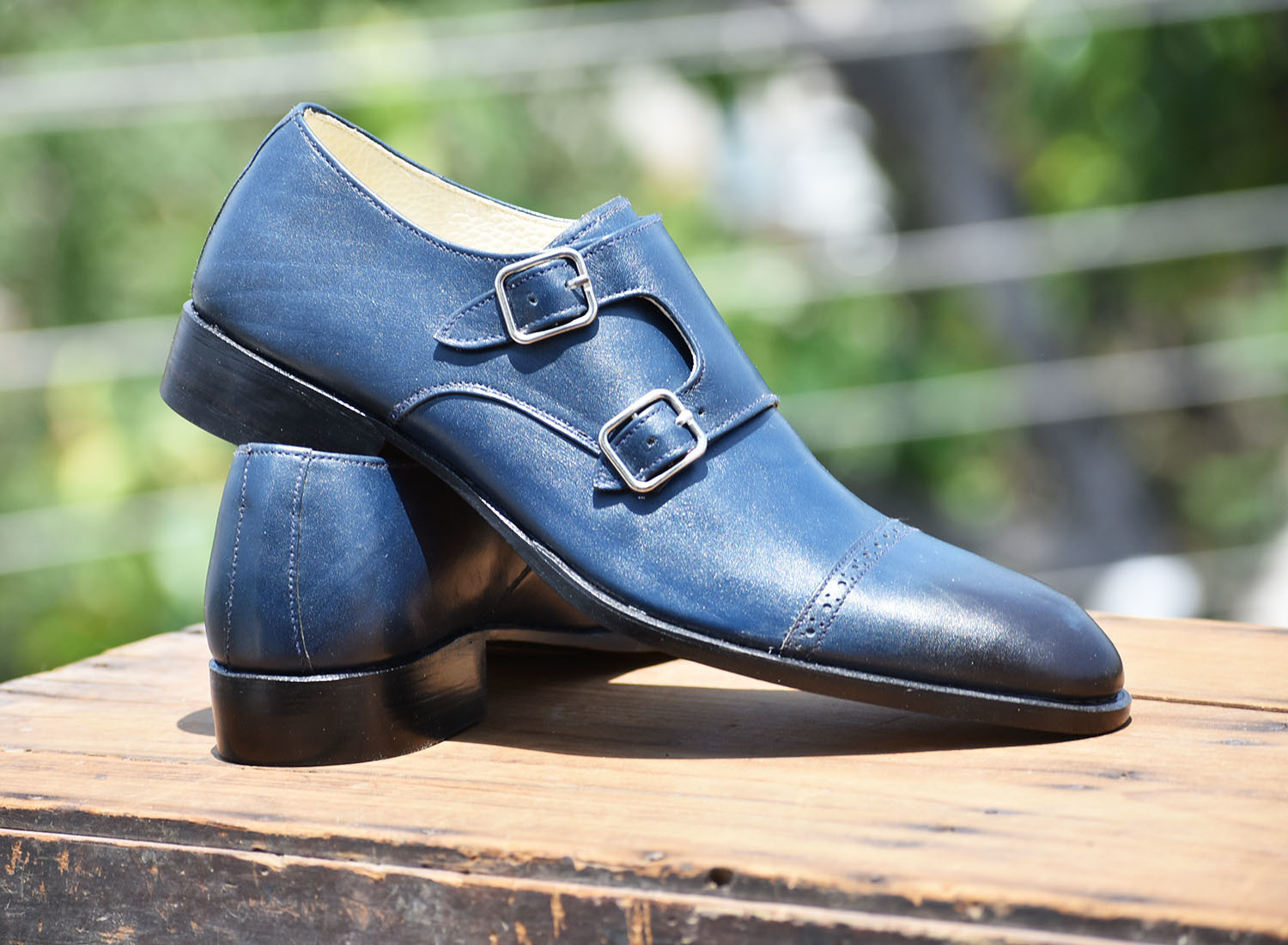 New Handmade Double Monk Blue Color Dress Formal Shoes, Designer Shoes ...