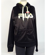 Fila Signature Black &amp; Bright Green Pullover Hoodie with Thumbholes Wome... - $52.49