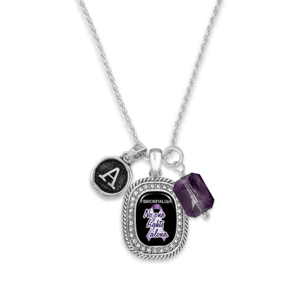 Custom Fibromyalgia Awareness No One Fights Alone Necklace Jewelry Pick Initial