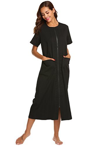 Ekouaer Robes for Women Zipper Front,Short Sleeve Comfortable ...