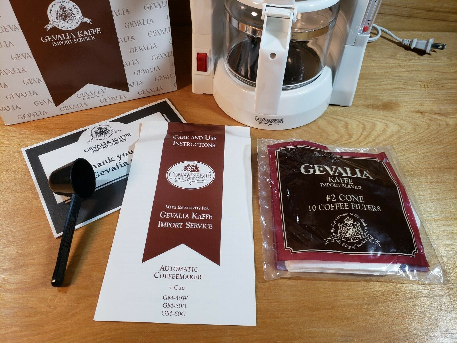 NEW!! Gevalia Kaffe Connoisseur 4 Cup Coffee Maker Scoop Filters Manual