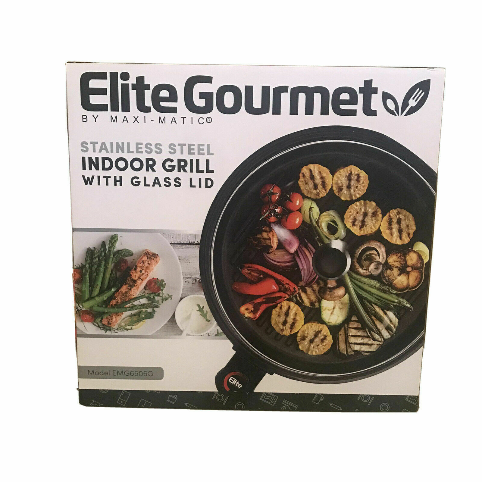 ELITE EMG6505G 12" Indoor Electric Round Nonstick Grill/Glass Lid New