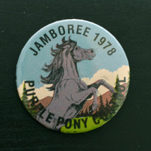 Vintage Pinback Button Pin JAMBOREE 1978 PURPLE PONY CONTROL - £9.69 GBP