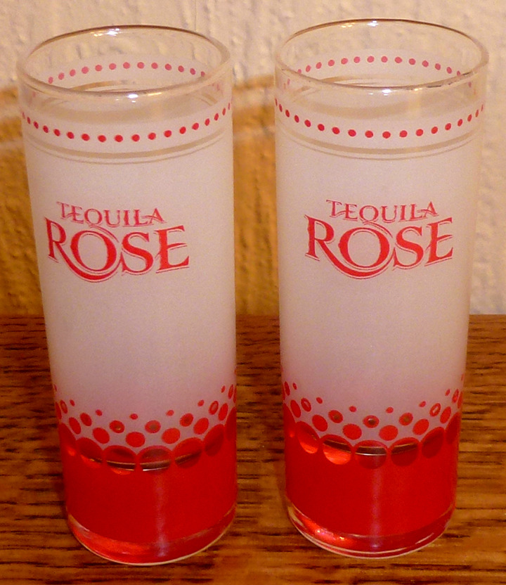 2 Tall Red Bubble Dot Frosted Glass Tequila Rose Shooter Chaser Shot