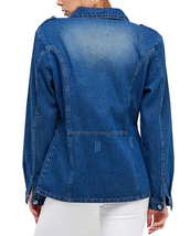 Women's Half Zipper Lightweight Cotton Distressed Oversize Denim Jean Jacket image 6