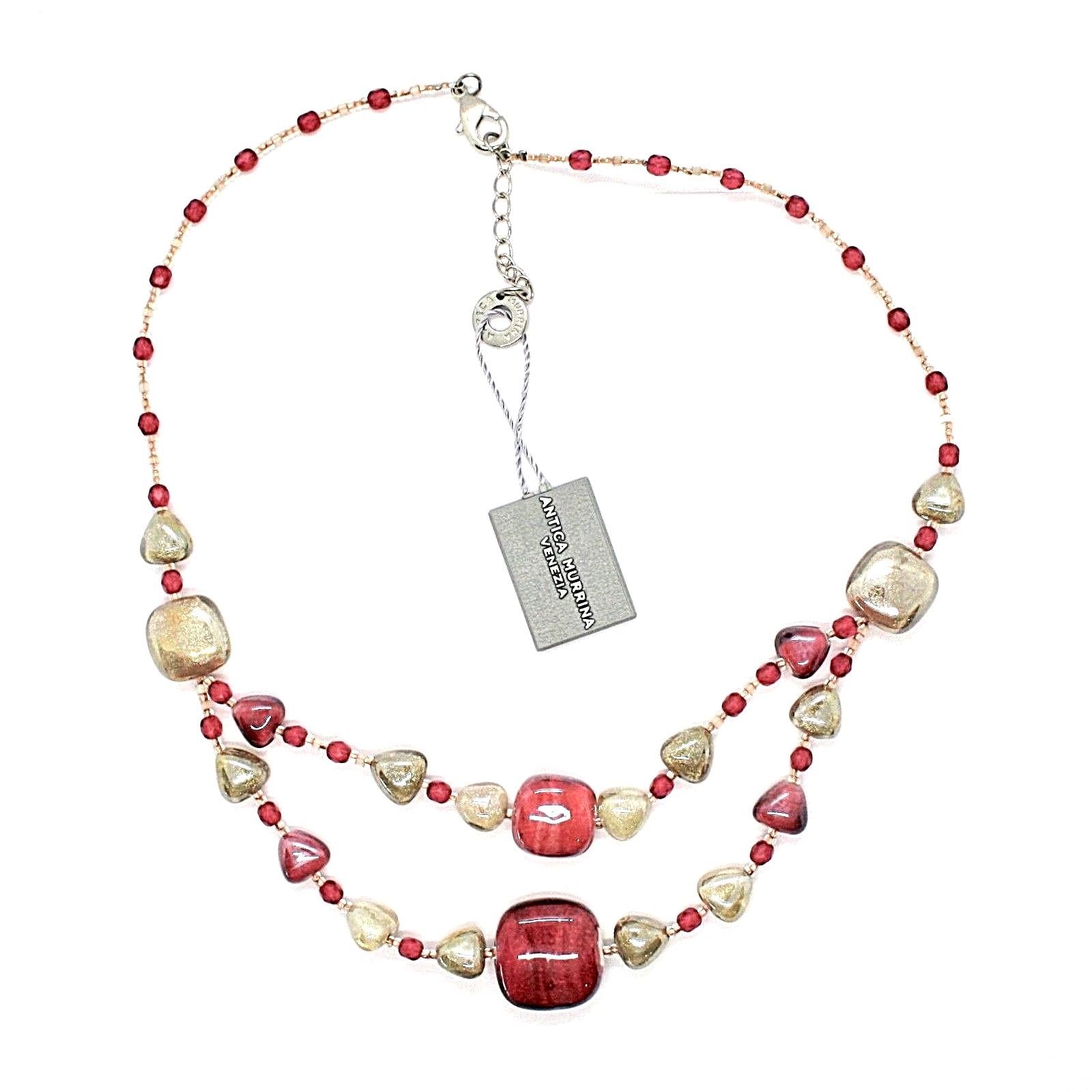 NECKLACE ANTICA MURRINA VENEZIA WITH MURANO GLASS RED BEIGE SAND ...