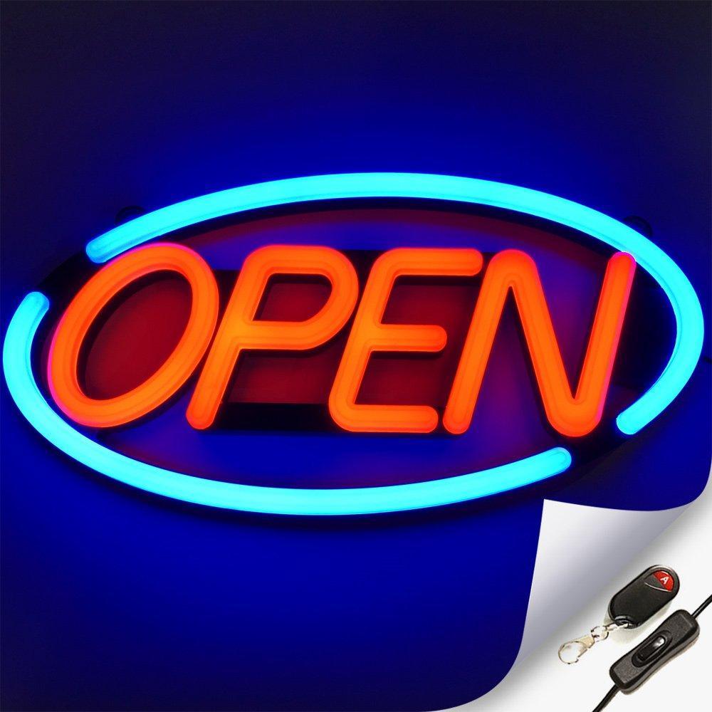 Large Oval Flashing Led Neon Open Sign Light Blue Red Business Signs