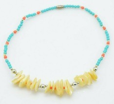 Faux Coral Turquoise Bead Beaded Mother of Pearl Shell Choker Necklace - $19.79