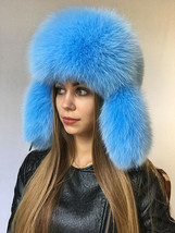 Arctic Fox Fur Hat Light Blue Full Fur Aviator Hat Ushanka Hat Trapper Fur Hat image 4
