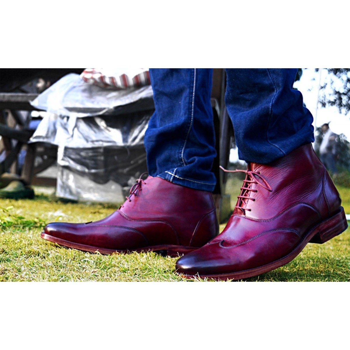 NEW Handmade Maroon Chukka Denim Casual Boots Ankle High Boots 2019