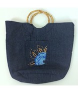 Handmade Purse Denim Fabric Embroidered Butterflys Tote Handbag Bamboo H... - $14.95
