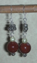 BEAUTIFUL CARNELIAN AND FW PEARLS Beads EARRINGS - $19.99