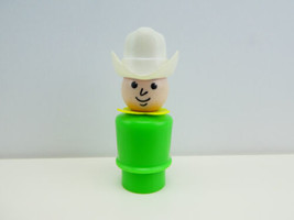 Vtg Fisher-Price Little People Green Farmer Dad White 10-Gallon Hat Yellow Scarf - $7.43
