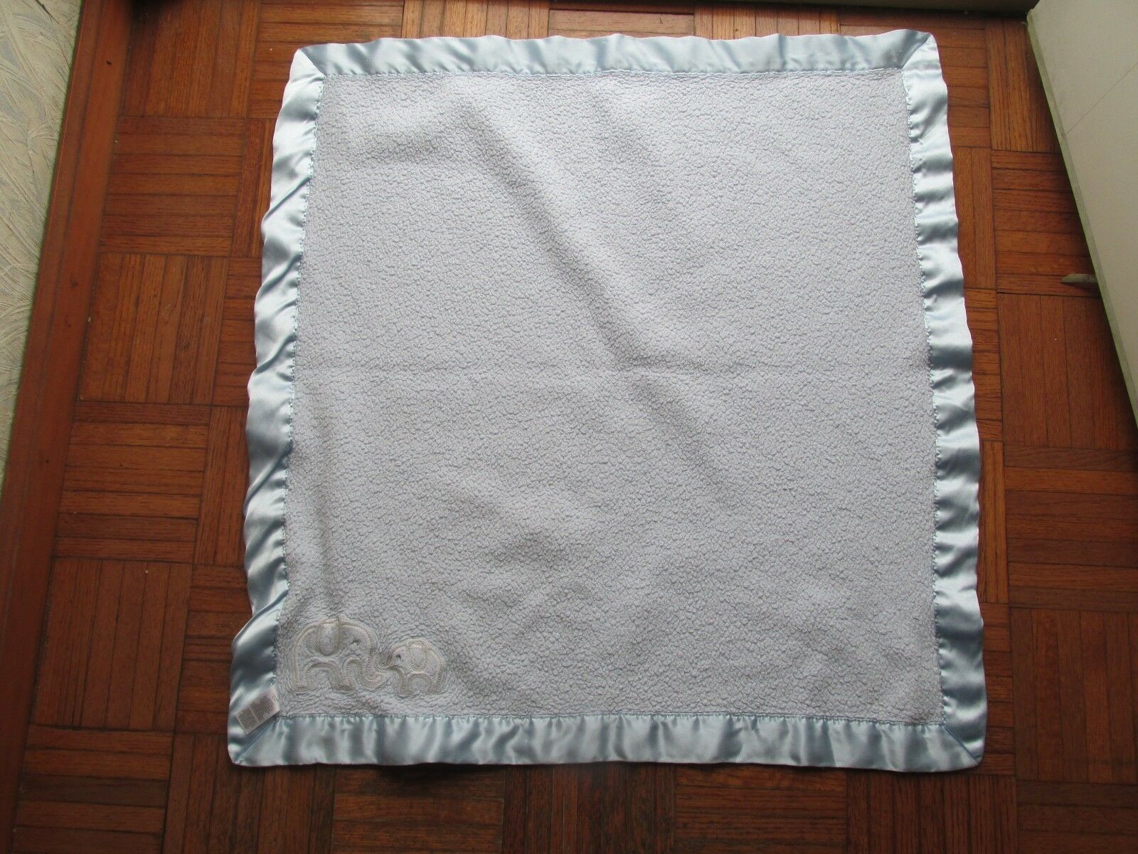 Carters Two Elephants Blue Blanket Plush Velour Satin edge Baby Soft