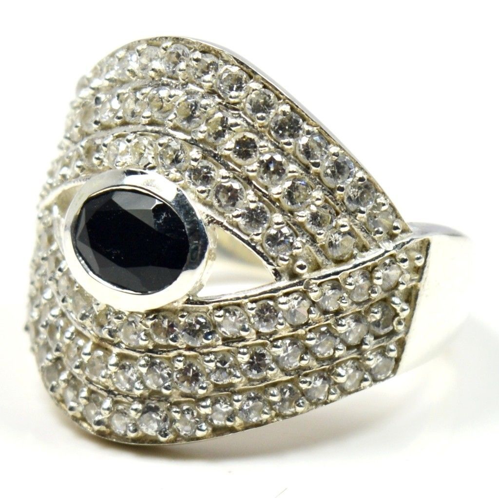 Genuine Black onyx Ring Oval Stone & CZ Sterling Silver Handmade Ring