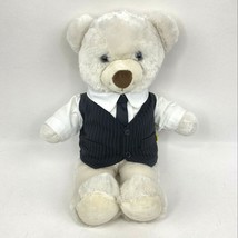 Build A Bear White Teddy Plush Black Vest Tie Shirt BAB Stuffed Animal 15&quot; - $23.75