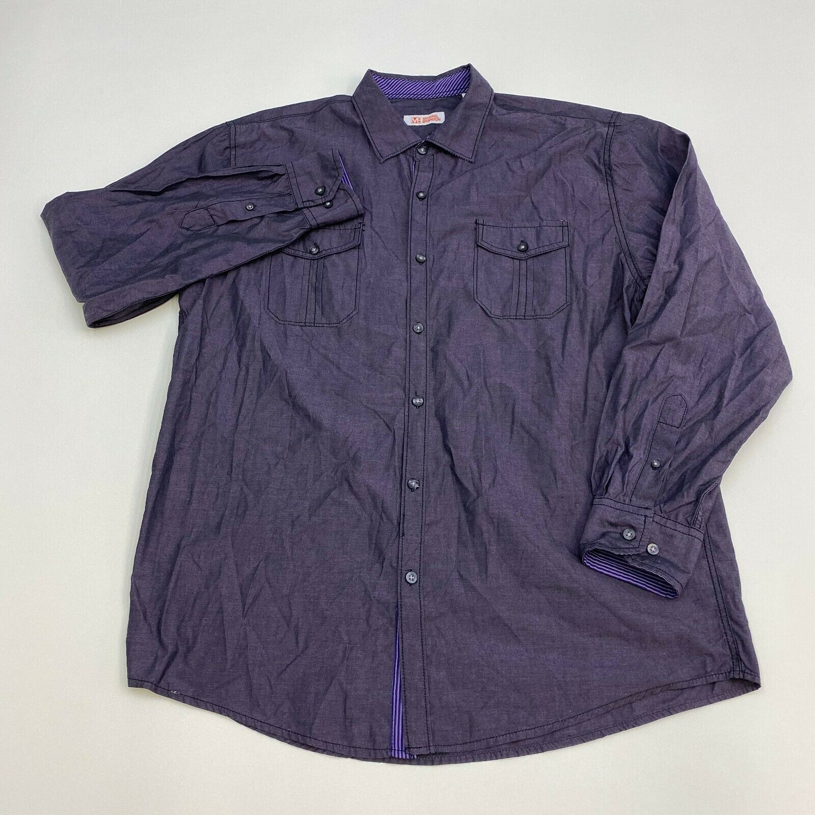 Michael Brandon Button Up Shirt Mens XL Purple Long Sleeve Casual ...