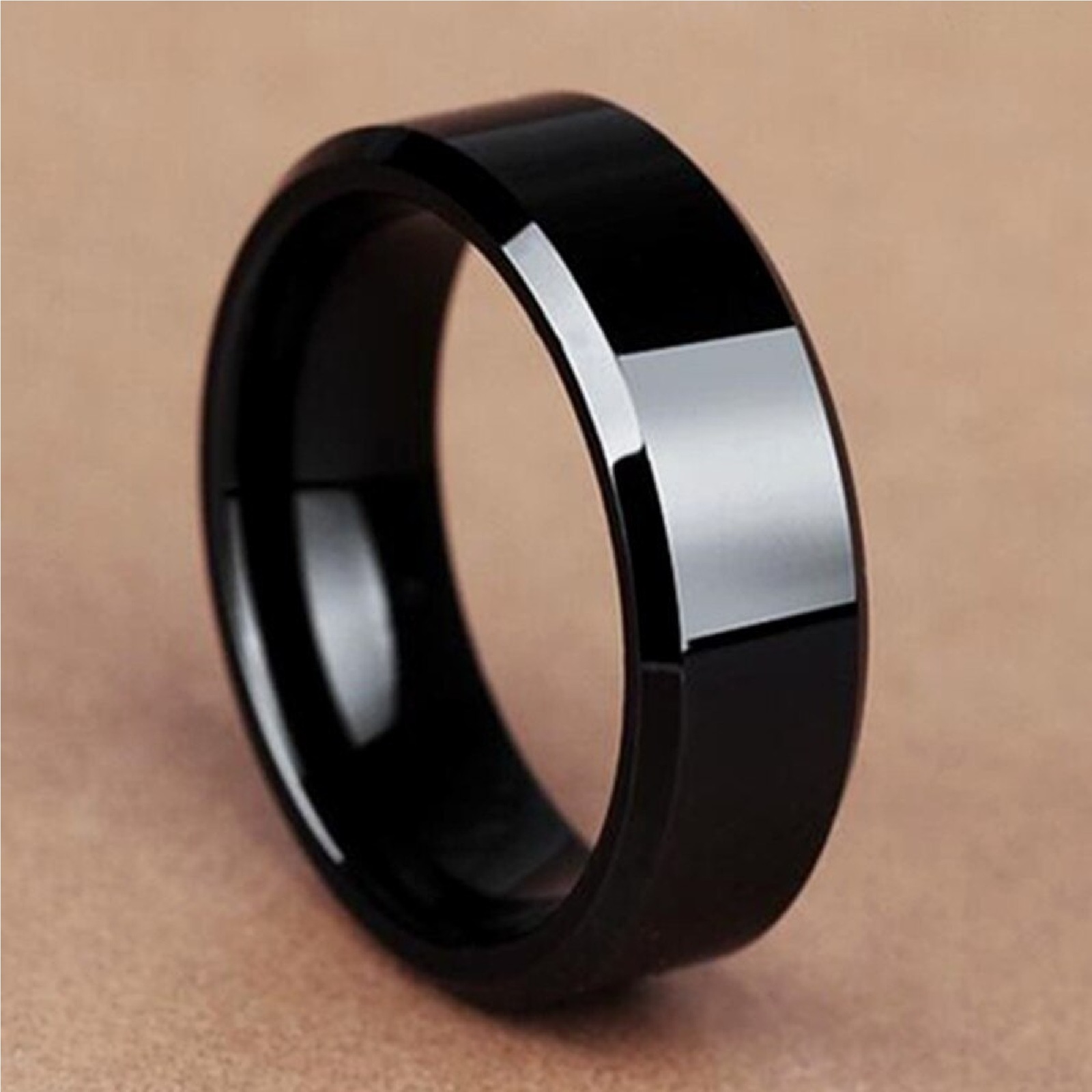 Fashion Black Steel Ring Simple Smooth Ring Men's Stainless Steel Black ...